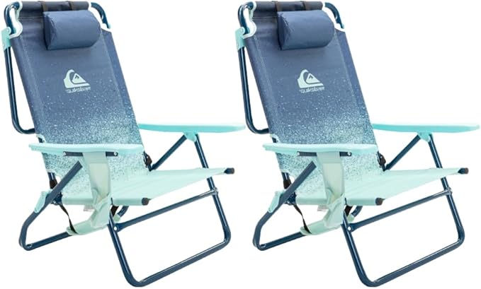 Quiksilver 2-Pack Beach Chair Bundle – Lightweight Folding Chairs with Adjustable Recline, Cup Holders, and Carry Bags – P...