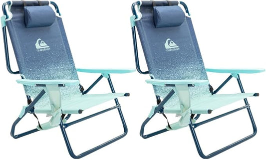 Quiksilver 2-Pack Beach Chair Bundle – Lightweight Folding Chairs with Adjustable Recline, Cup Holders, and Carry Bags – P...