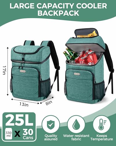 BAGLHER Lightweight Insulated Cooler Backpack - 30 Cans, Leak-Proof for Lunch, Picnic, Hiking, Camping Trips