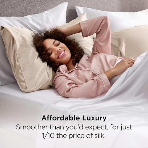 Bedsure King Size Satin Pillowcase Set of 2 - Beige Silky Pillow Cases for Hair and Skin with Envelope Closure, Similar to...