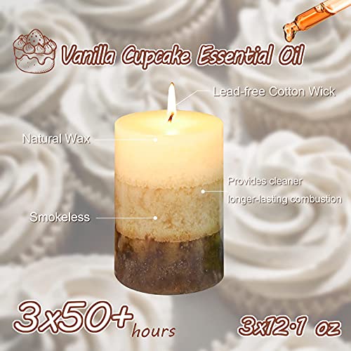 Pillar Candles Vanilla Cupcake Scented Immeiscent Aromatherapy Candle 50+ Hours Clean Burning Long Lasting Mottled Layered...