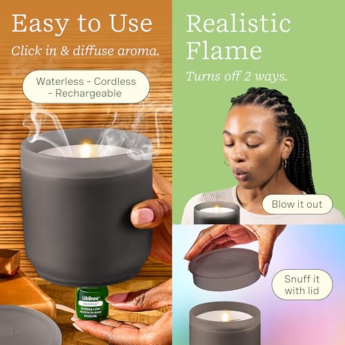 Lifelines Flameless Candle Aromatherapy Essential Oil Diffuser with 2 ClickWick Essential Oil Blends - Cordless & Waterles...