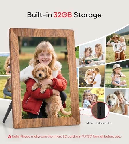 Frameo 10.1" Digital Picture Frame with 32GB Memory WiFi Electronic Photo Frame Wood 1280 x 800 IPS Touch Screen Auto-Rota...