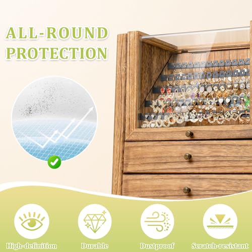 Srillollar Jewelry Box Organizer, Rustic Wooden Jewelry Boxes for Women Girls, Large Storage Earring Holder Organizer Disp...