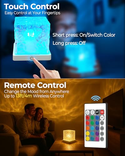 Rechargeable Shower Light No Wiring, 16 Color Changing Ocean Wave Lamp Projector, Waterproof Shower Mood Light Cube with R...