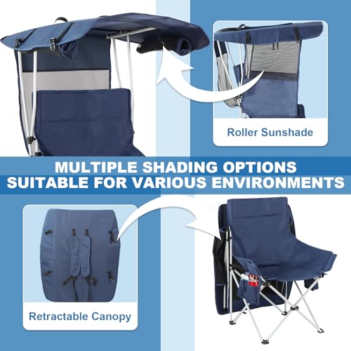 Folding Camping Chairs Canopy Outdoor: Sports Portable Beach Chair with Canopy-Lawn Beach Chairs with Umbrella for Adults-...