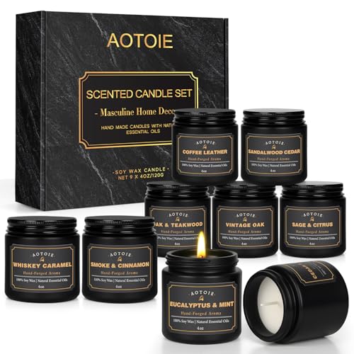 Mens Scented Candle Gift Set, 9 Pack Candles for Men, 36 oz Soy Candle, 200+ Hours Burn Time, Aromatherapy Gifts for Men, ...