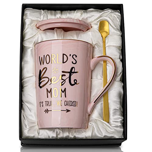 Mothers Day Birthday Gifts for Mom from Daughter Son - 14Oz Funny Best Mom Mug with Gold Print, Unique Pink Marble Coffee ...