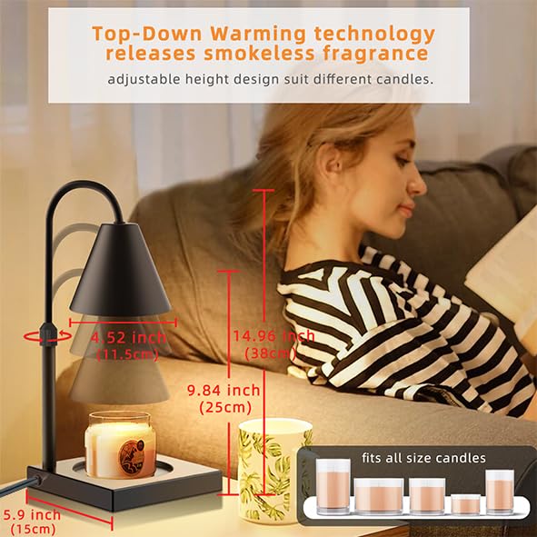 LALISU Candle Warmer Lamp, Stepless Dimming Candle Warmer Lamp with Timer & Dimmer Height Adjustable Compatible with Jars ...