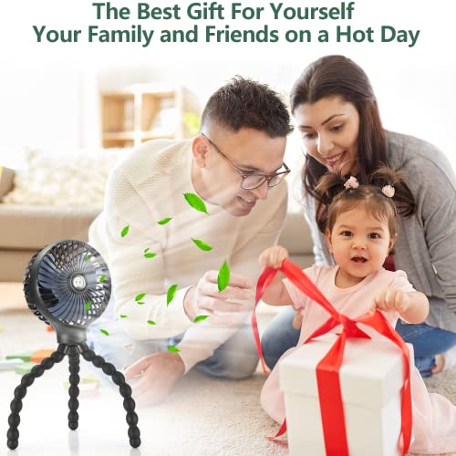 snawowo Mini Handheld Personal Portable Fan, Baby Stroller Fan, Car Seat Fan, USB or Battery Powered, with Flexible Tripod...