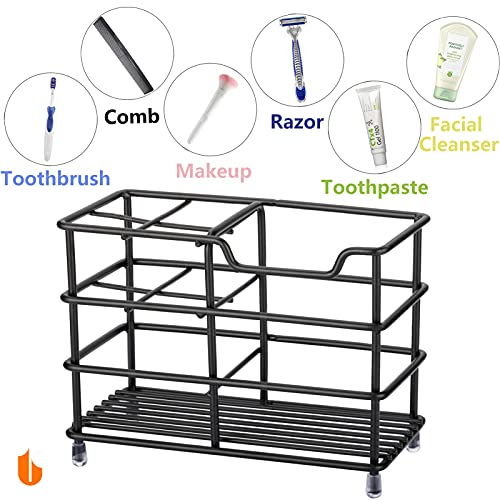 Urbanstrive 304 Stainless Steel Bathroom Toothbrush Holder Toothpaste Holder Stand Bathroom Accessories Organizer (Black, ...