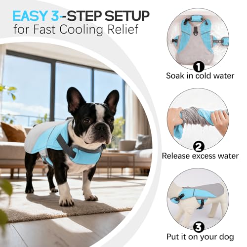 DENTRUN Dog Cooling Vest with Dual Absorbent Core, Adjustable Sun Protective Vest for Hot Weather, Doggie Ice Jacket Hikin...