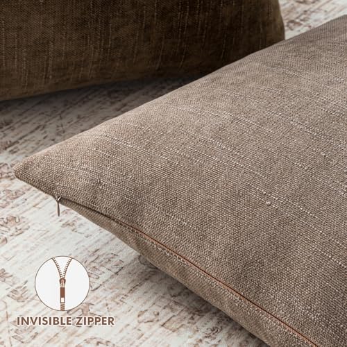 Woaboy Set of 2 Textured Throw Pillow Covers Decorative Soft Accent Square Chenille Pillowcases Neutral Farmhouse Cushions...
