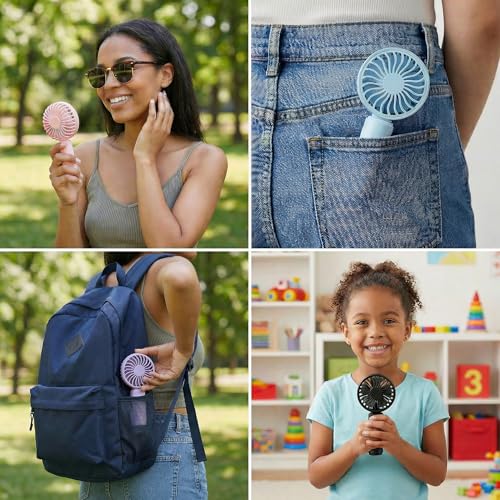 VanSmaGo 4 Pack Mini Handheld Fan, USB Rechargeable Portable Personal Fan with 3 Speeds, Detachable Cover, Small Lightweig...