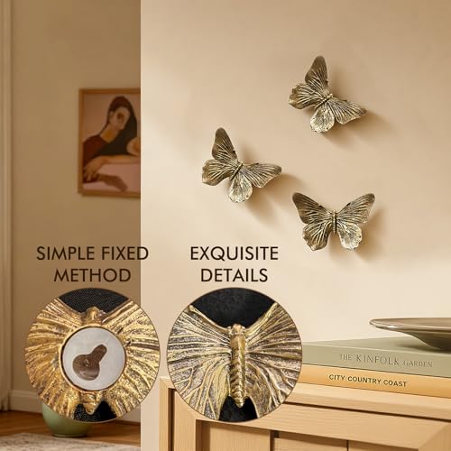 GUSFREUD 3D Butterfly Wall Decor Set – Resin Wall Decorations for Living Room, Bedroom and Gallery Walls - Antique Copper...