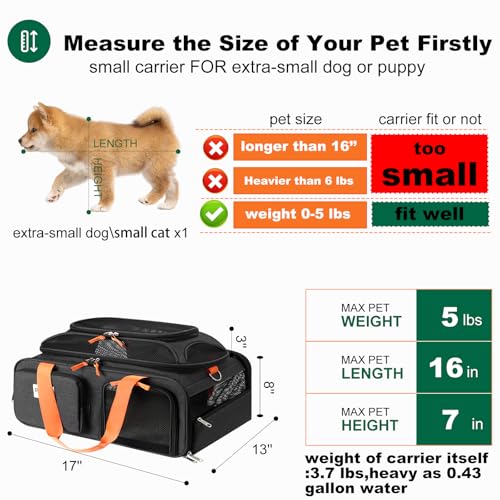 pidipiti 17x13x8 Frontier Allegiant Breeze Airlines Approved top Expandable pet Carrier for Extra-Small Dog/Small cat,Weig...