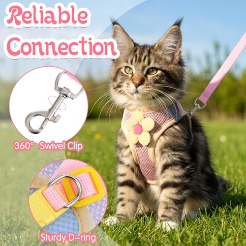 Cat Harness and Leash Set for Walking Escape Proof Adjustable Kitten Harness Breathable Mesh with Reflective Strips Lightw...