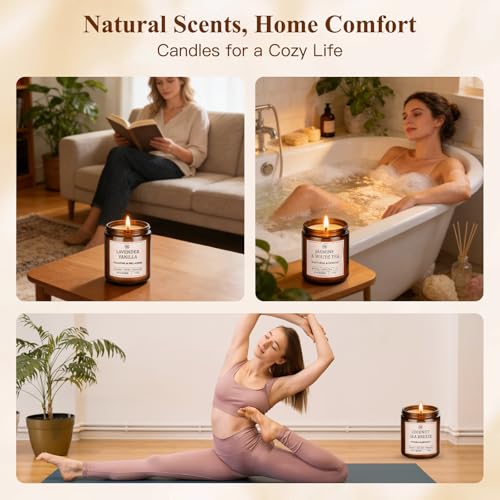 6-Pack Scented Soy Candle Set – Lavender Vanilla, Eucalyptus, Sandalwood, Jasmine & White Tea, Coconut, Sage | Natural Lon...