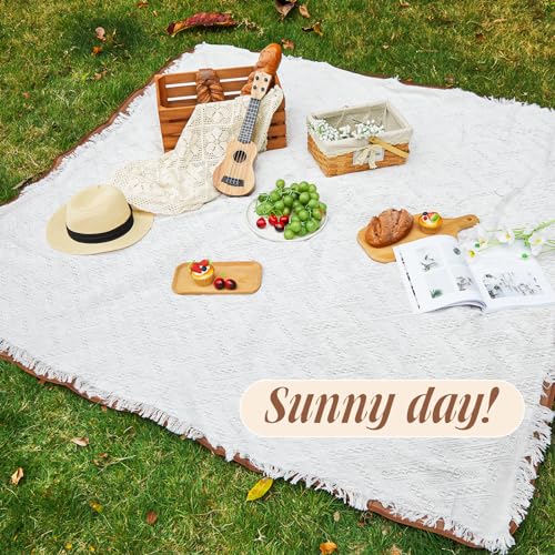 VitalCozy Waterproof Picnic Blankets 71×71 inch Outdoor Blanket Foldable 2 in 1 Double Layer Sandproof Beach Mat with Carr...