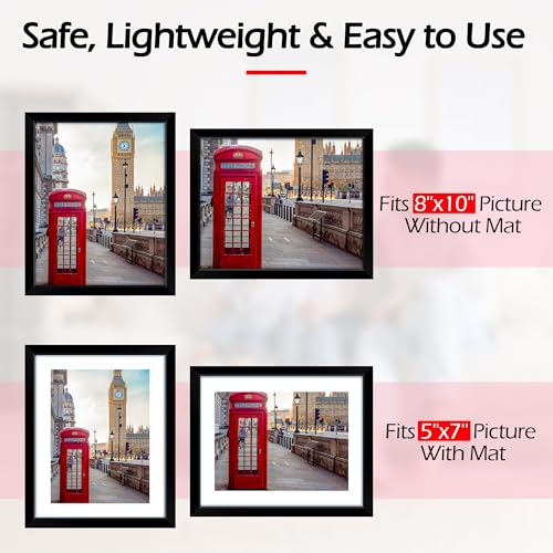 HOMERHYME 8x10 Picture Frame Set of 8, Black Photo Frames for Tabletop or Wall Display, Fits Pictures 5x7 with Mat or 8x10...