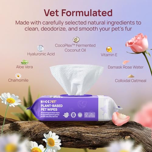 HICC PET Wipes for Dogs and Cats, Vet-Recommended Pets Cleaning Wipes, Deodorizing Hydrating, Nourishes Smoothes Fur, Ferm...