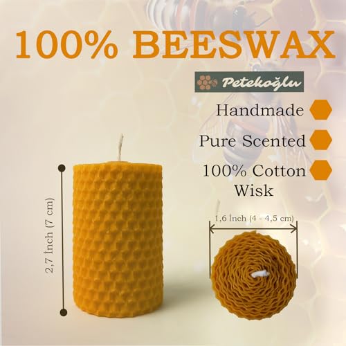 Beeswax Candle Gift Set – 4 Natural Candles with Blue Dried Flowers & Pumpkin Box – Handmade Decorative Candles for Holida...