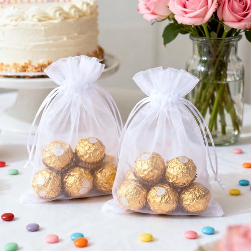 Joycraft 50pcs Organza Bags - 4x6 Inch White Wedding Favor & Jewelry Pouches with Drawstring Mesh Bags for Festival, Makeu...