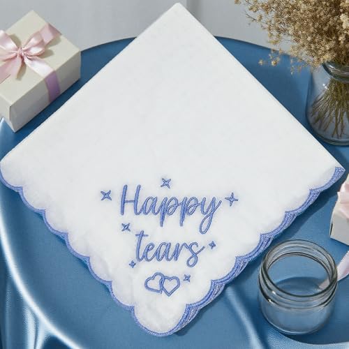 Lamyba Bride Gifts – Something Blue Gift for Bride, Wedding Handkerchief for bride Embroidered Happy Tears Keepsake Handke...