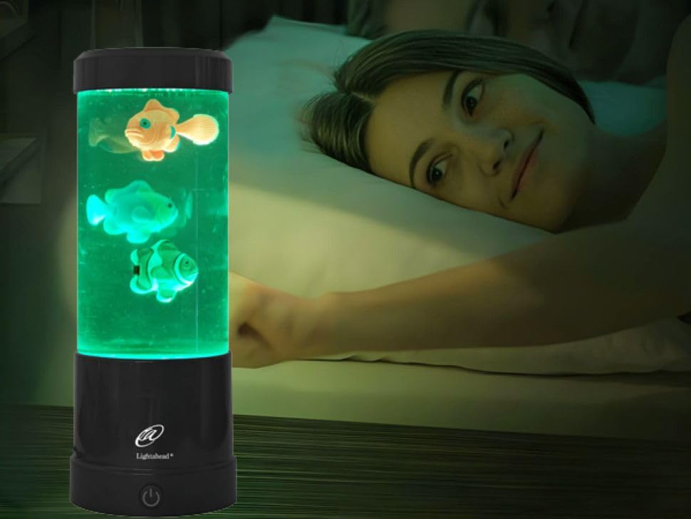 Lightahead Mini LED Round Fish Lamp Color Changing Light Effects, A Sensory Synthetic Fish Aquarium Tank 9 inches Tall Moo...