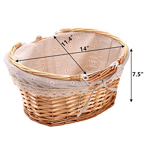 Peohud Wicker Picnic Basket, Woven Empty Easter Basket for Gifts, Picnic Hamper with Double Folding Handles, Willow Garden...