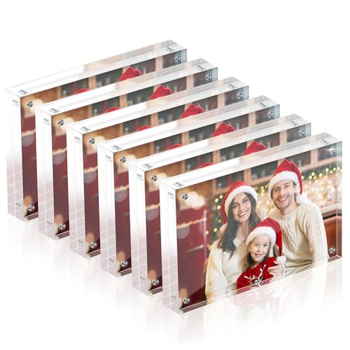 Fisnish 4x6 Acrylic Picture Frame Set of 6, 20mm Thick, Double-Sided Transparent Magnetic Frameless Photo Frame, Desktop F...