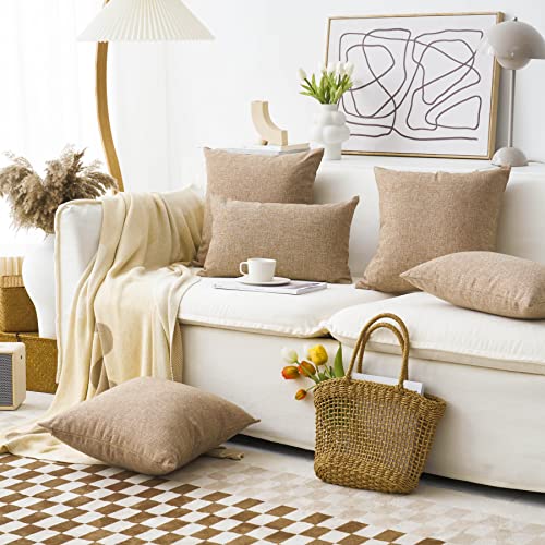 Home Brilliant Decor Linen Textured Oblong Cushion Cover Decorative Throw Pillow Cover for Sofa, 30cm x 50cm, 2 Pack, Natu...