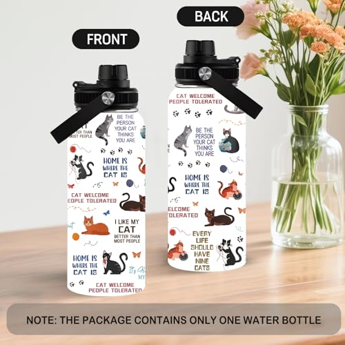 Cats Gifts for Women, 32 oz Insulated Water Bottle, Stainless Steel Sports Travel Bottles, Cute Cat Water Bottles Gifts fo...