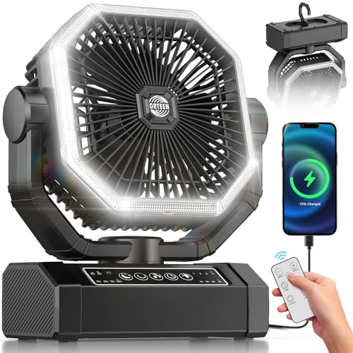 Portable Rechargeable Fan - 9-Inch Camping Fan for Tent, 24000mAh(60Hrs) Battery Operated Fan for Camping, Auto Oscillatio...