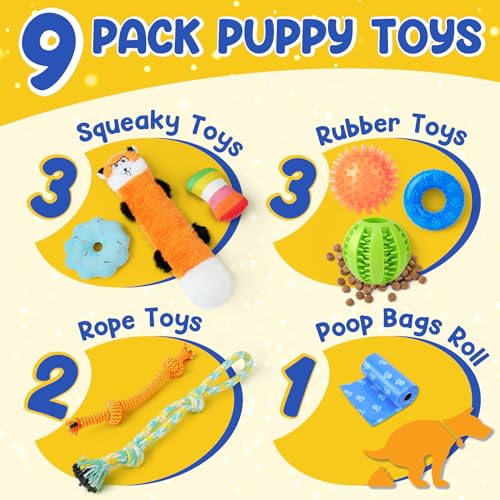PatsFran Puppy Toys for Teething, 9 Pack Interactive Dog Toys for Small Dogs, Puppy Chew Toys for Boredom with Rope Toys, ...