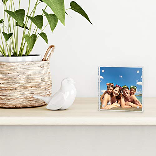 Americanflat 4x4 Acrylic Picture Frame - Double Sided Frames with Magnetic Corners - Transparent Acrylic Frames for Desk o...