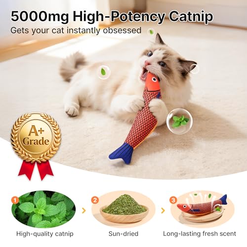 Potaroma Cat Toys Saury Fish, 3 Pack, Catnip Crinkle Sound, Soft and Durable, Interactive Kitten Kicker for Indoor Kitty E...