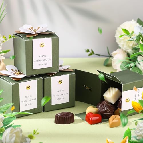 Affrolling 50 Pcs Wedding Favor Boxes with Thanks Card Square Flower Candy Boxes Paper Bridal Gift Box for Guests Wedding ...