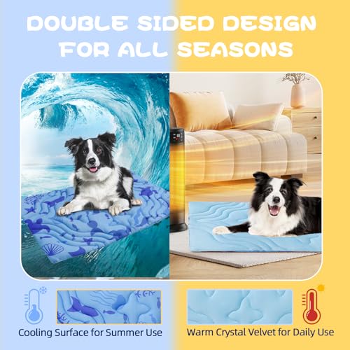 PAWCHIE Summer Dog Cooling Mat, Reversible Self-Cooling Mat for Large Dogs, Washable Pet Ice Cool Pad Blanket, Pet Sleepin...