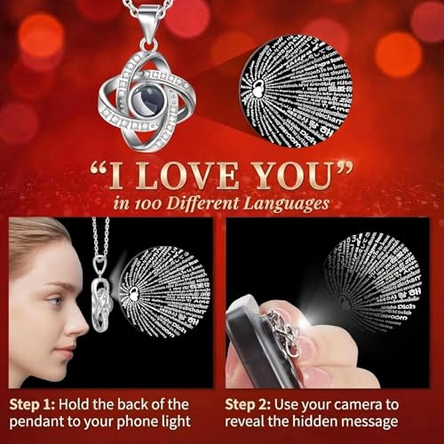 Gnifot Preserved Red Real Rose with I Love You in 100 Languages Necklace,Eternal Flowers Gifts for Women Wife Girlfriend M...