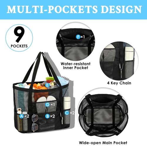 GYEUKHAM Mesh Beach Bag - Large Beach Tote Bag with Multiple Pockets for Family Beach Bag for Toys & Vacation Essentials