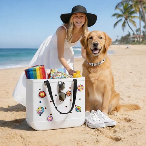 Waterproof Beach Bag Large Tote for Women 15x12x5 - Pool Travel Bag with Free Gift Charm, Sand Resistant EVA Beach Tote Ba...