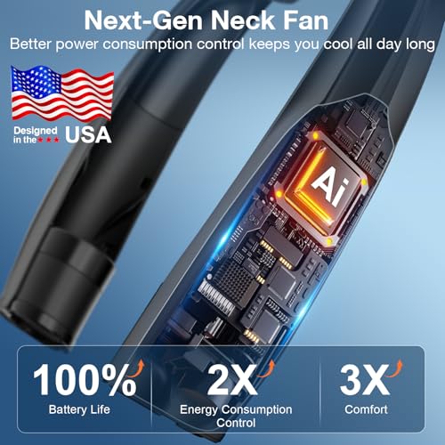 Hionly AI Neck Fan, 6 Speeds Adjustable Portable Personal Fan Rechargeable, Faster Cooling Wearable Fan, Ultra Quiet for H...
