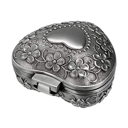Hipiwe Vintage Heart Shape Jewelry Box - Small Antique Ring/Earrings/Necklace Storage Organizer Case, Metal Treasure Chest...