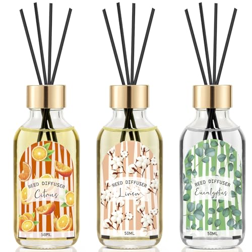 3 Pack Reed Diffuser Set, Linen Eucalyptus Citrus Scented Oil Reed Diffusers for Home, Bathroom, Office Decor, Aromatherap...