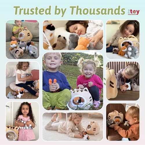 OUOZZZ Cat Stuffed Animal House – Plush Kitten Toy Set with 5 Soft Cats – Interactive & Travel-Friendly Kitties Carrier Pl...