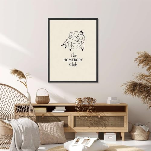 Framed The Homebody Club Poster Canvas Print Art Minimalist Aesthetic Wall Art Pictures Wall Decor Cute Whimsical Home Dec...