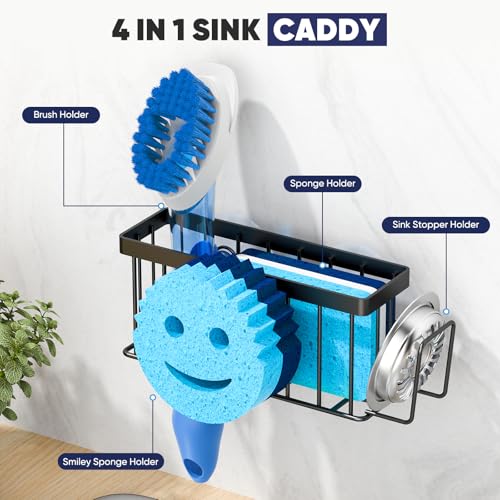 MURLONG Sponge Holder for Kitchen Sink,Sink Caddy Smiley Face,4-in-1 Sponge Holder with Suction Cups & 1 PCS Adhesive Stri...