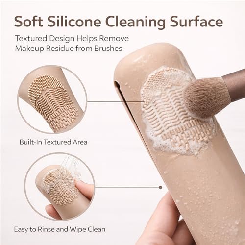 Silicone Makeup Brush Holder with Magnetic Closure, Soft Travel Makeup Brush Bag with Built-In Brush Cleaner, Portable Cos...