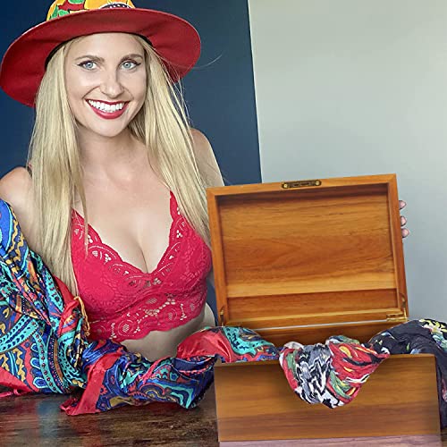WELITTCON Wood Box Large Decorative Wooden Storage Box with Hinged Lid and Locking Key Premium Acacia Keepsake Chest Box M...